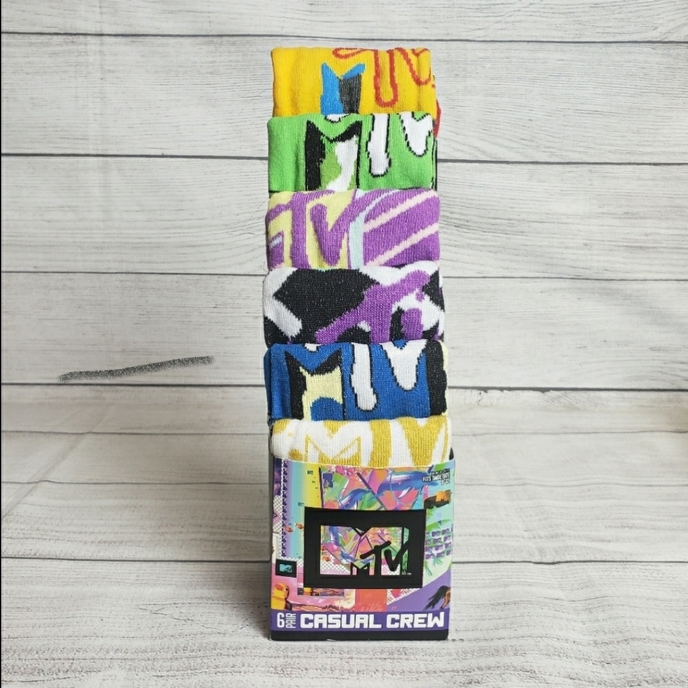 NIP‎ | MTV 6pk Casual Crew Socks | Shoe size 8-12